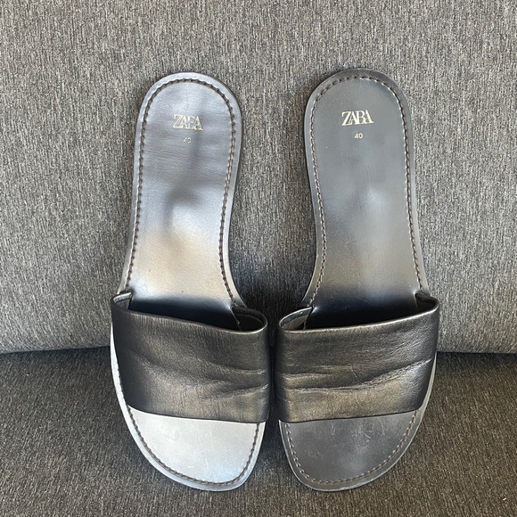 ZARA super minimalistic slides sandals flats black leather EU 40 US 9,5 - Picture 3 of 10